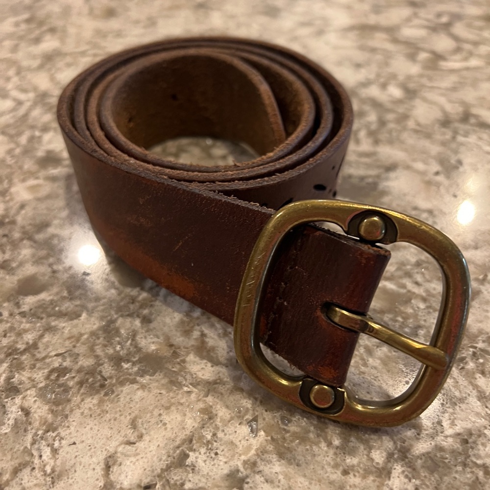 Brown Leather Belt Brass Buckle